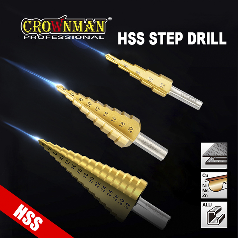 CROWNMAN Robust Triangle Shank Titannium Step Drill Bit For Fast Drilling
