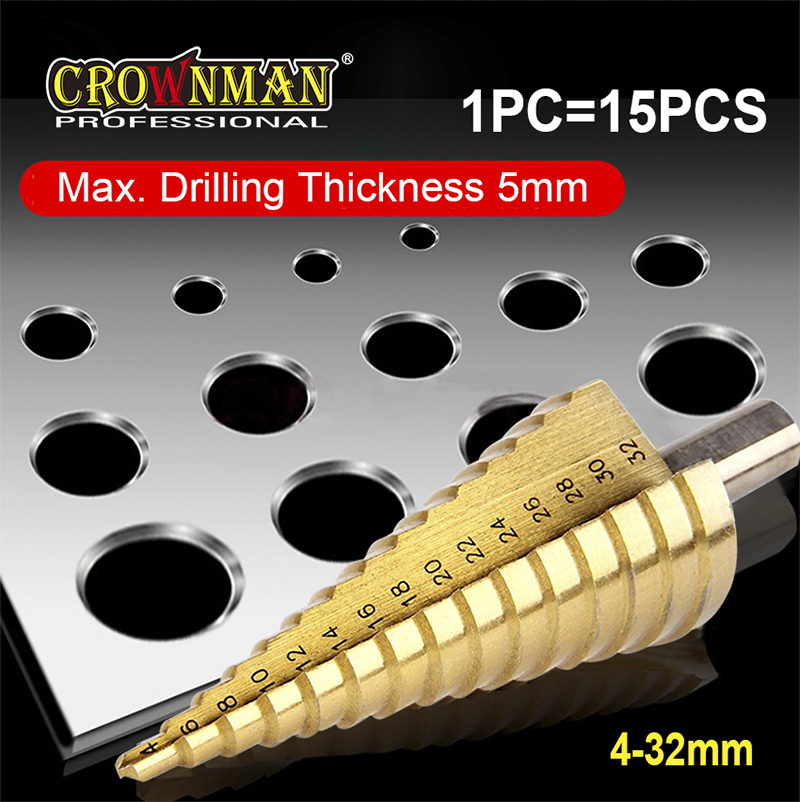 CROWNMAN Robust Triangle Shank Titannium Step Drill Bit For Fast Drilling