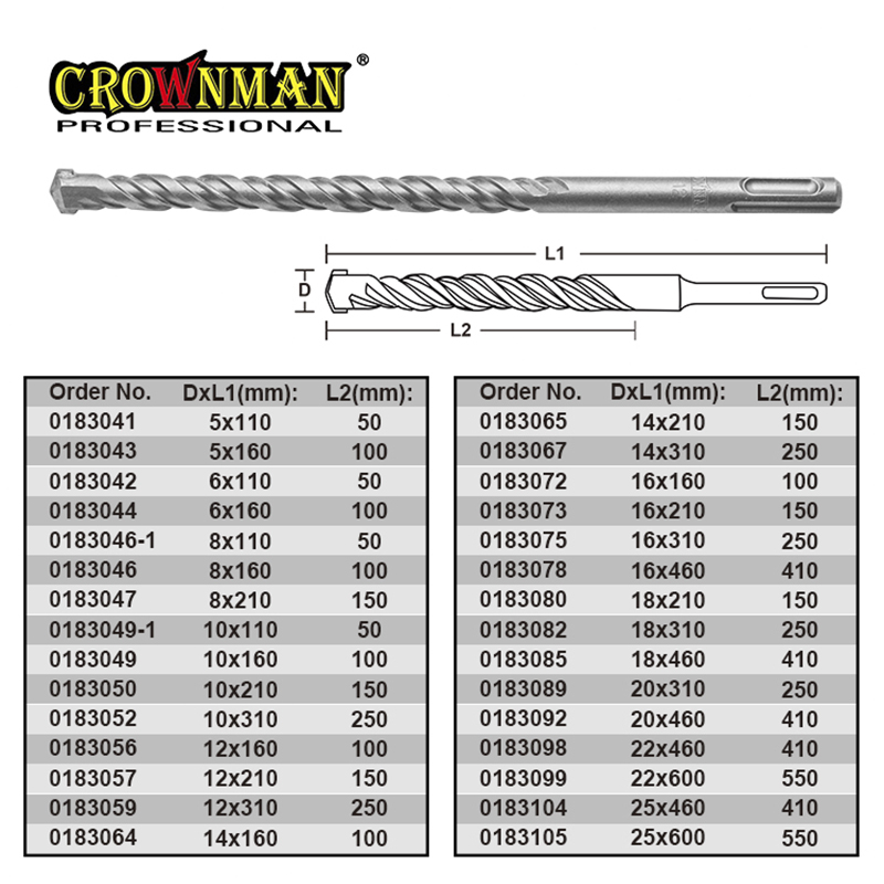 CROWNMAN Alloy Steel Plus Shank Electric Hammer Drill For Concrete