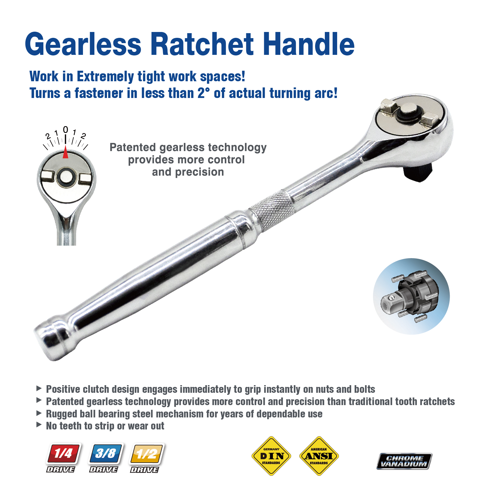 GEARLESS RATCHET HANDLE AND SOCKETS SET