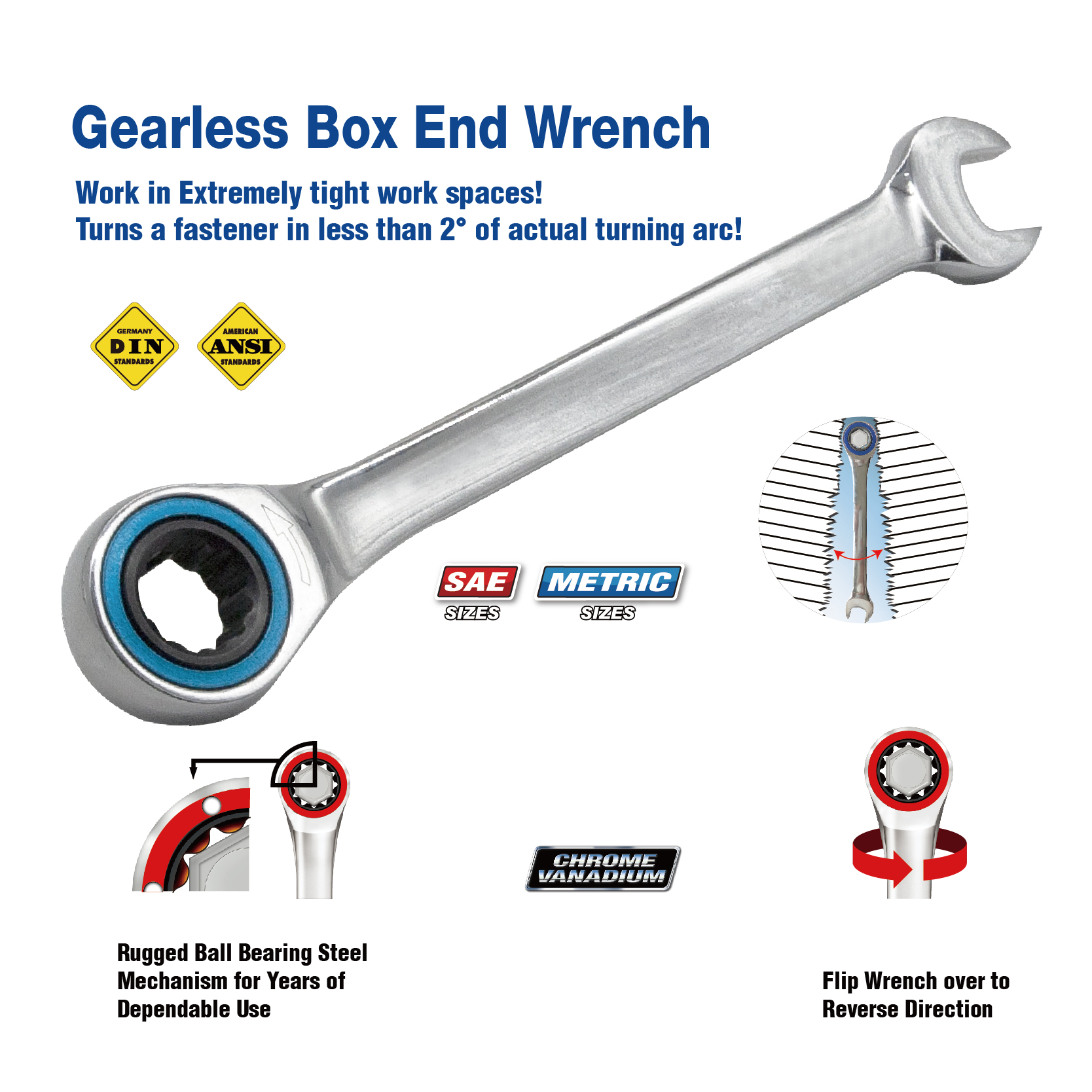 GEARLESS RATCHET COMBINATION WRENCH