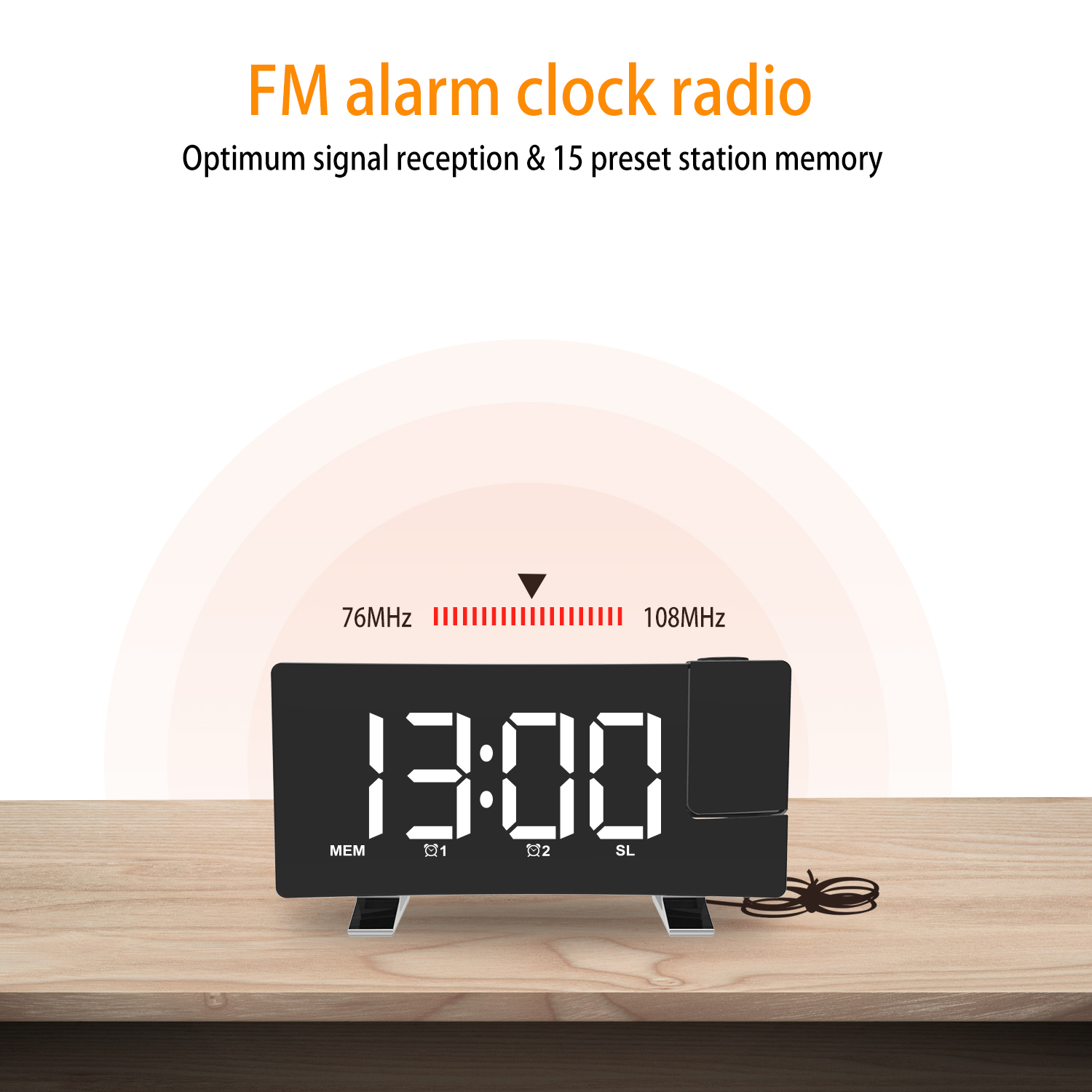 High Quality 5 Inch Digital Display Wake up and Sleeper Function Alarm Clock FM Radio With Projection