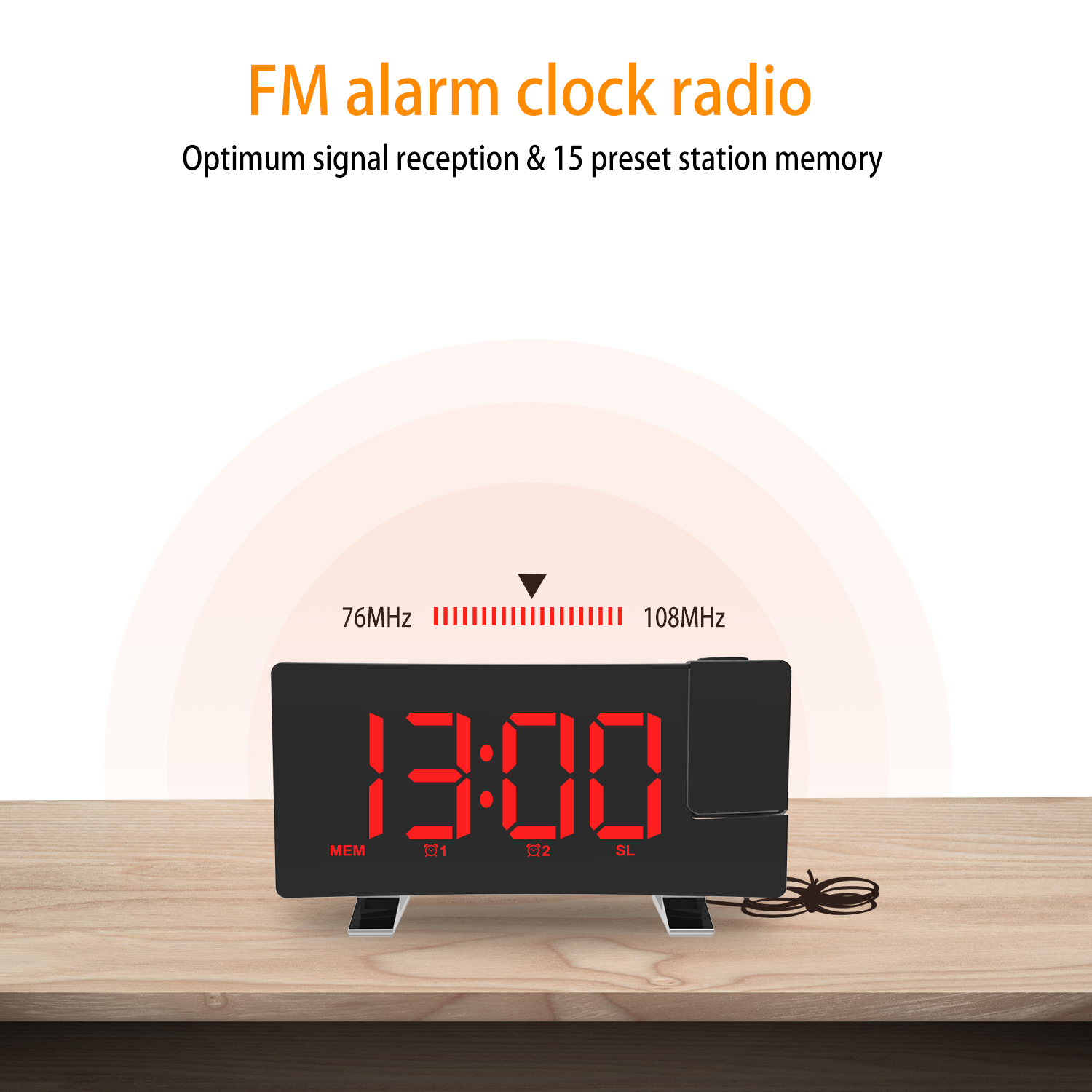 High Quality 5 Inch Digital Display Wake up and Sleeper Function Alarm Clock FM Radio With Projection