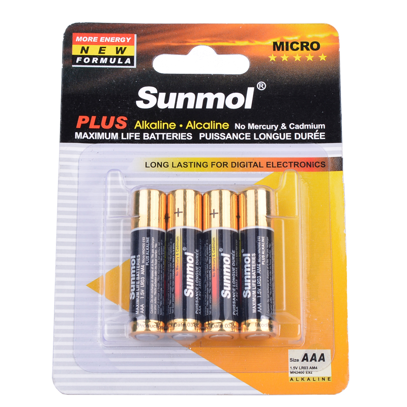 Sunmol Brand 24PCS/Case Alkaline AAA AM4 Type Disposable Battery Toys Battery Doorbell Remote Control Battery With OEM Service