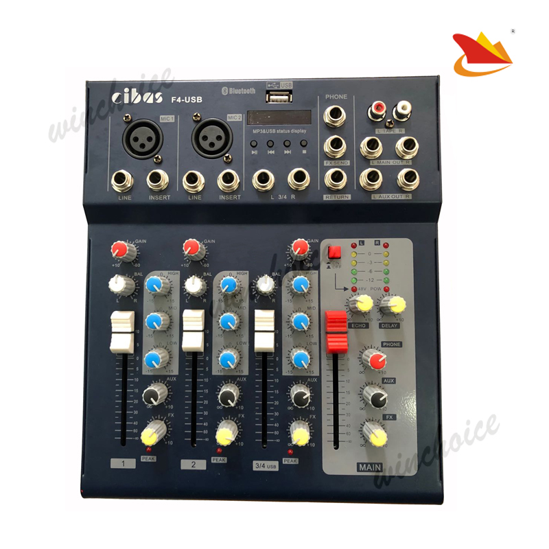 Professional 4 channel audio mixer with USB with Bluetooth