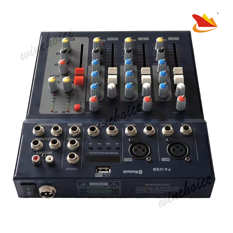 Professional 4 channel audio mixer with USB with Bluetooth