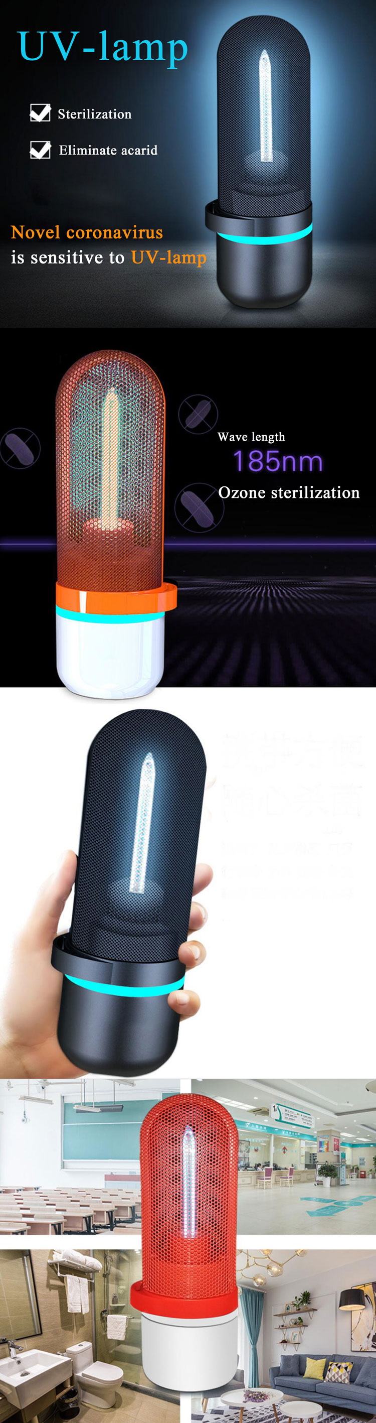 LED UV Disinfection Lamp Tube Battery Charging Portable UVC Sterilizer Light