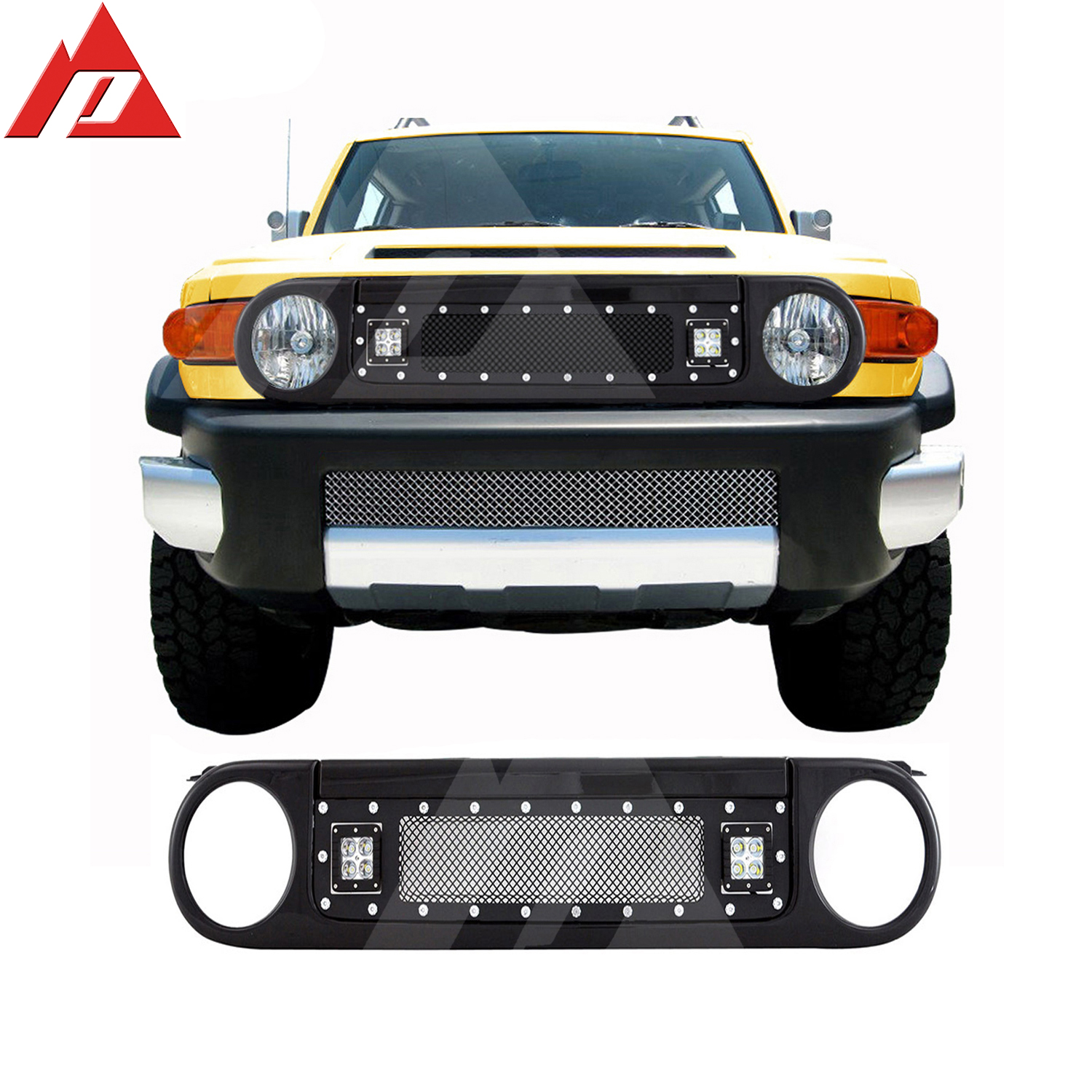 07-14 Toyota FJ Cruiser Evolution Matte Black Stainless Steel Wire Mesh Packaged Grille With Two LED Lights