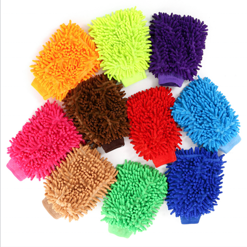 Hot sale super soft double side household car cleaning tools microfiber chenille glove colorful car wash glove Coral velvet Car Wash gloves