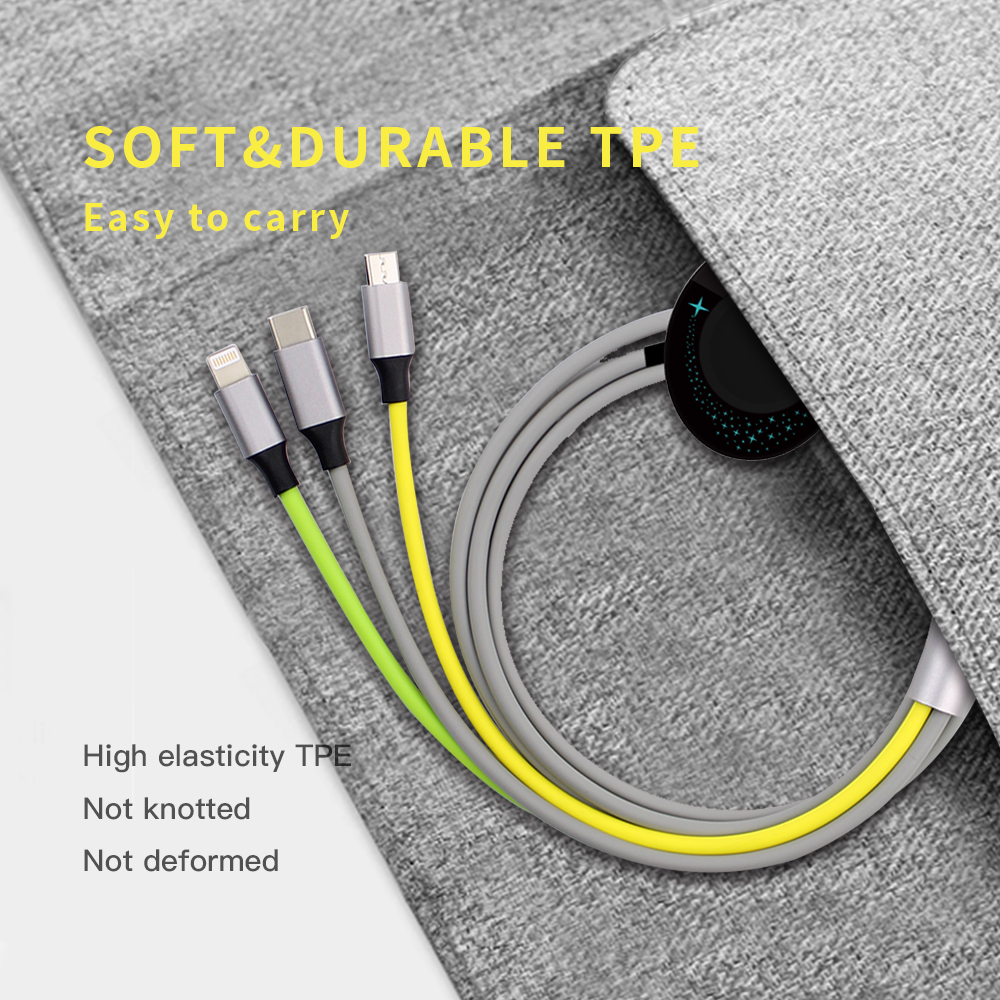 Multifunction USB Charger Cables  4 in 1 Nylon Braided Lightning/Micro USB/Type C /Smart Watch
