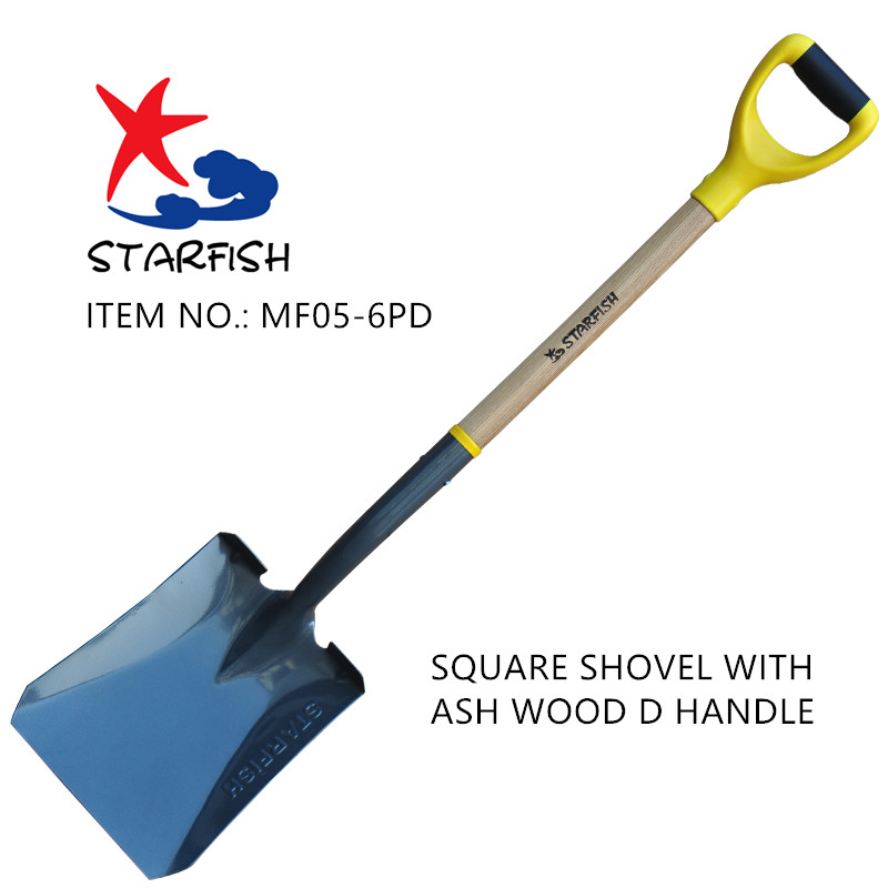 SQUARE SHOVEL WITH ASH WOOD D HANDLE