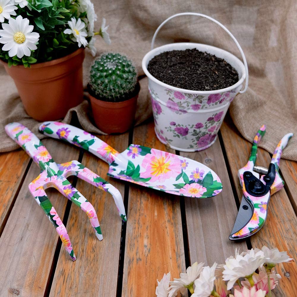 Heavy Duty Aluminum Gardening Tool Set with Beautiful Printing and Ergonomic Design Handles  Best Gardening Gifts for Mom and Lady