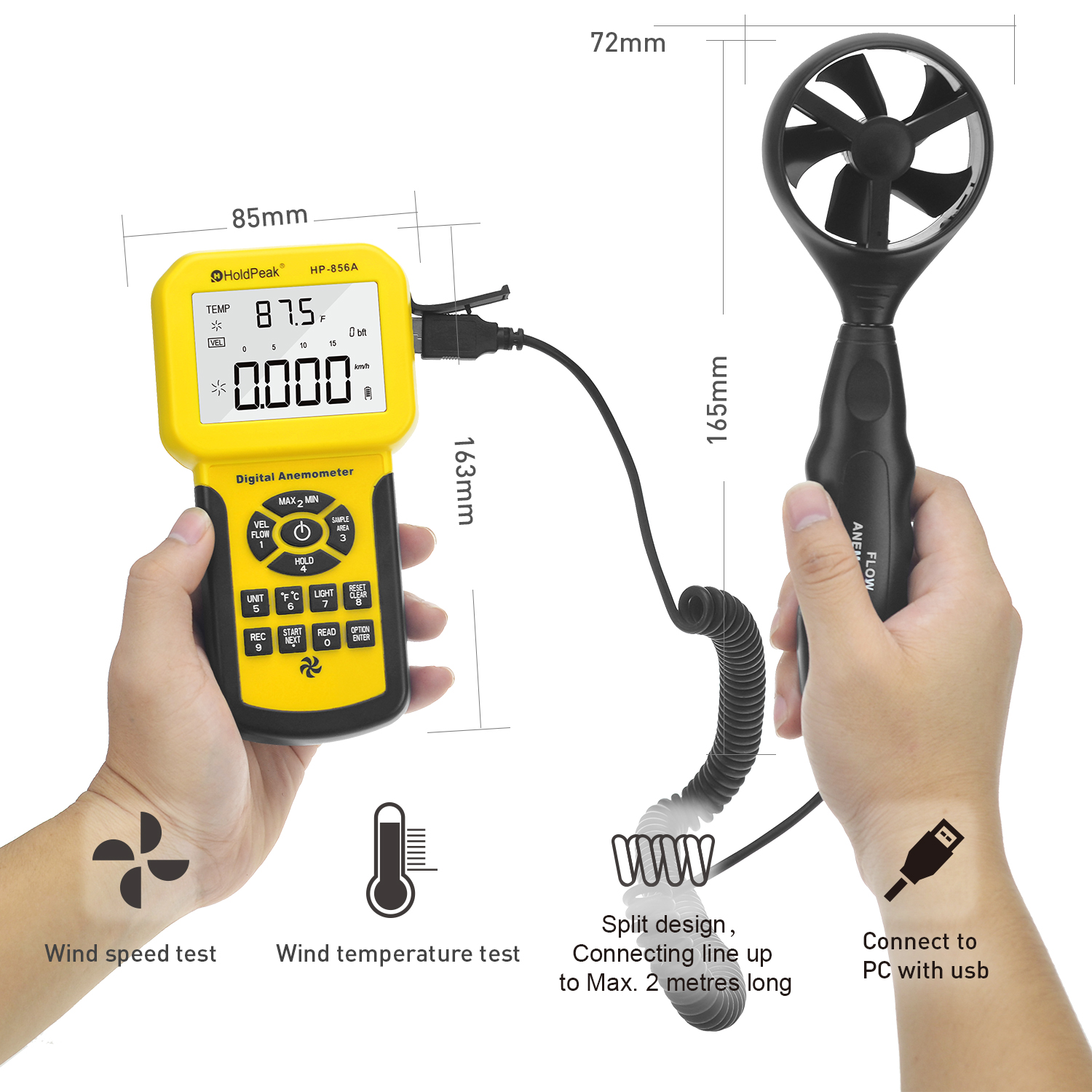 Digital Wind Speed meter USB Wind Speed Meter Anemometer HP-856A