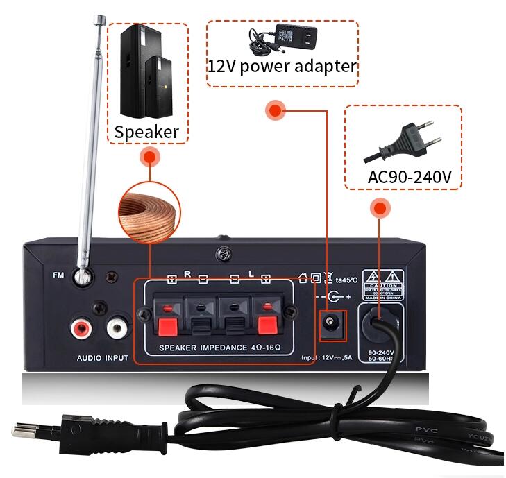 AC 90-240V DC 12V Karaoke power audio stereo sound amplifier for home car music system