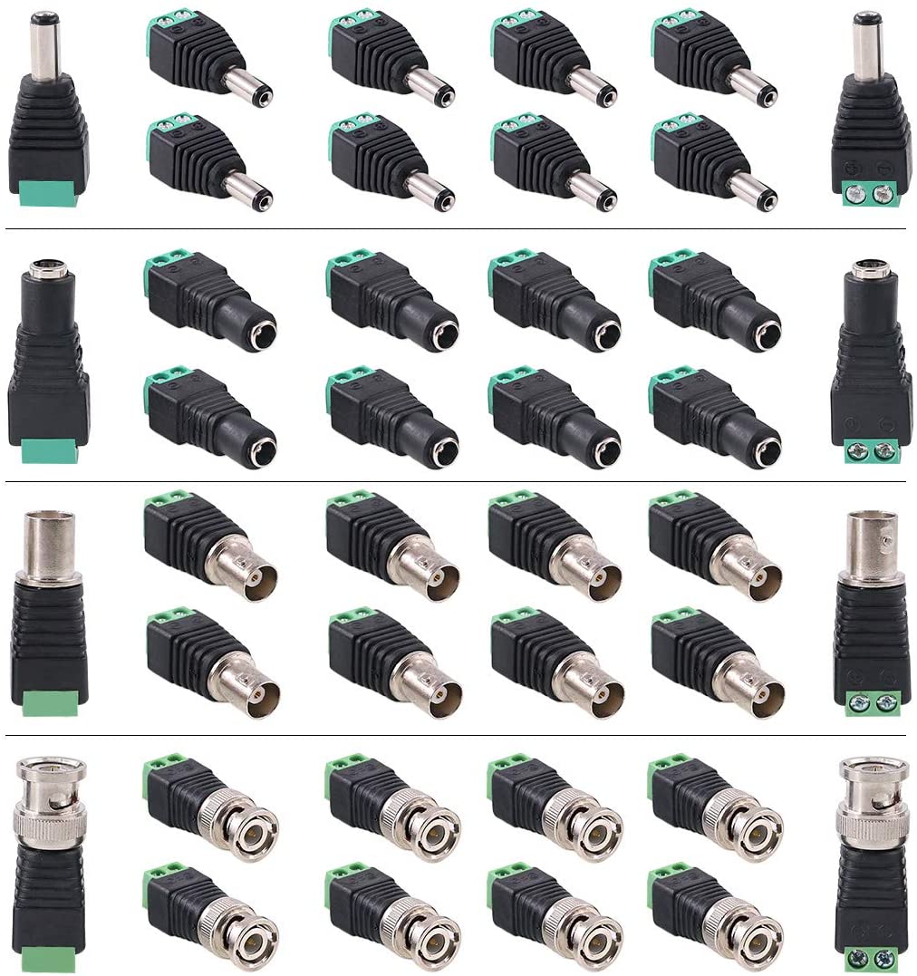 5.5 mm x 2.1 mm female DC power connector  BNC male and female connectors  suitable for LED strip CCTV security camera cable end plug tube adapter
