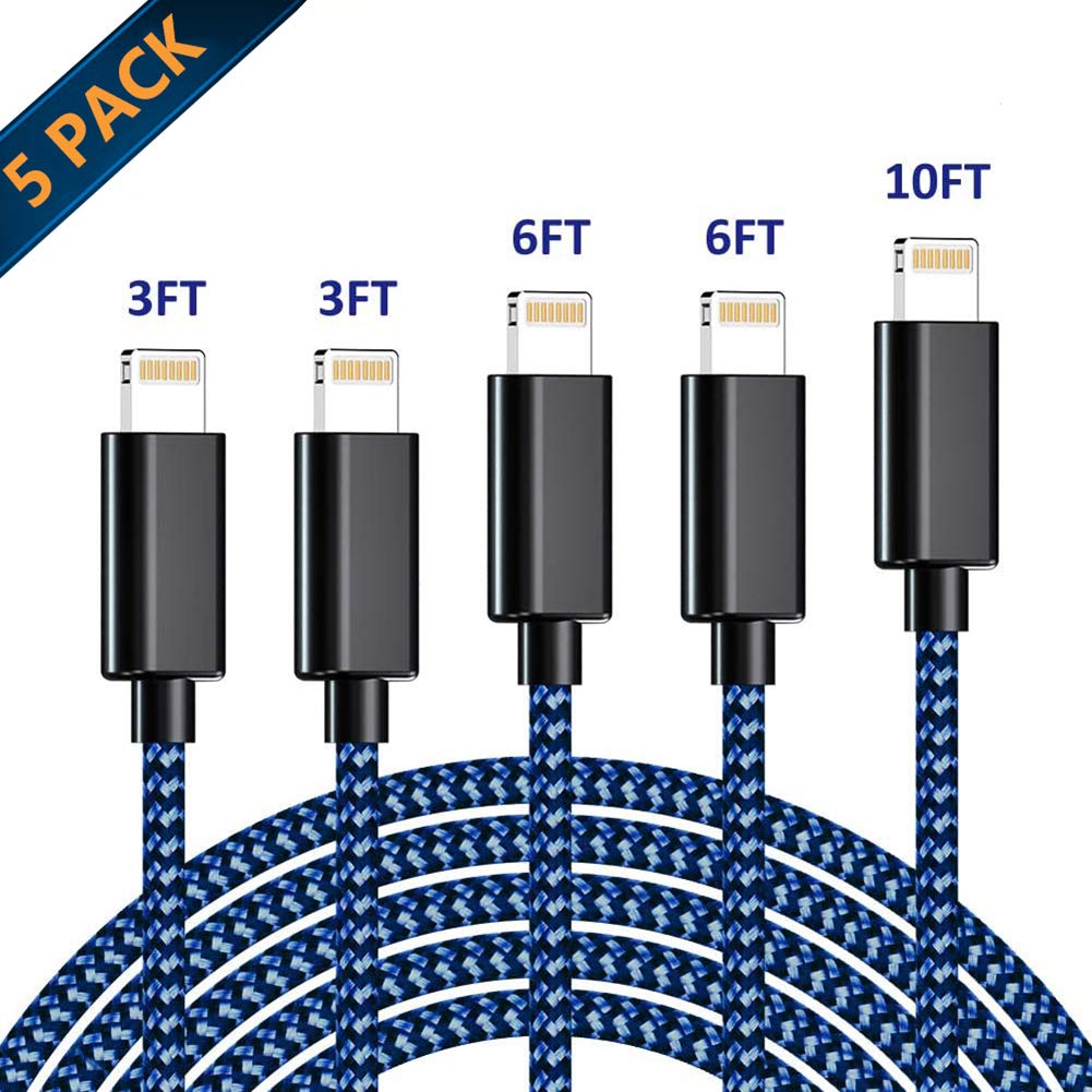 Lightning Cable  MFi Certified iPhone Charger 5 Pack Charging USB Syncing Data Nylon Braided Compatible iPhone