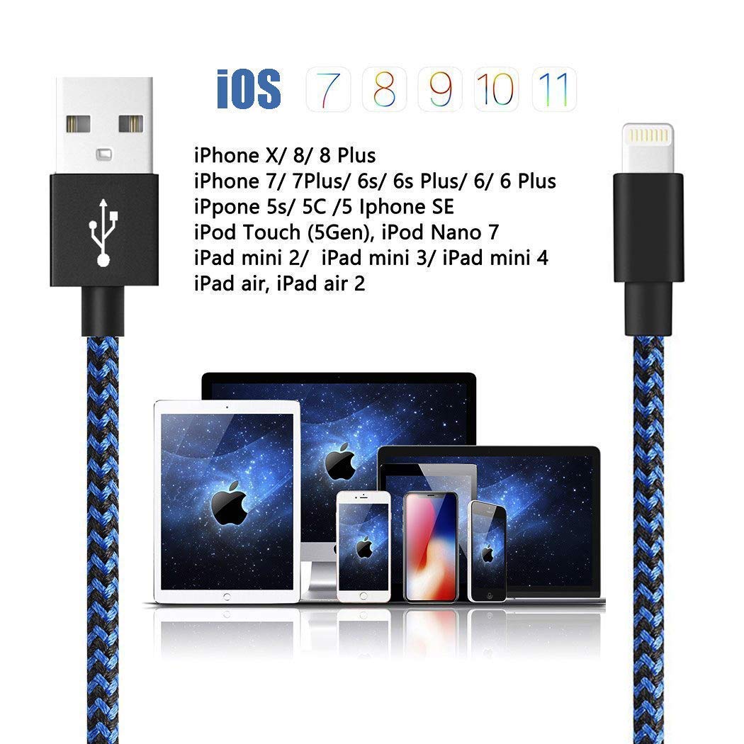 Lightning Cable  MFi Certified iPhone Charger 5 Pack Charging USB Syncing Data Nylon Braided Compatible iPhone