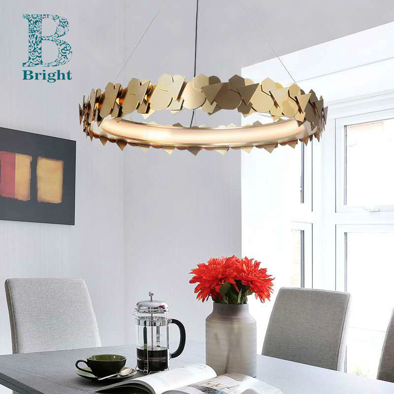 Modern light luxury lamp creative bar minimalist Nordic stainless steel circular geometric irregular shape restaurant Chandelier