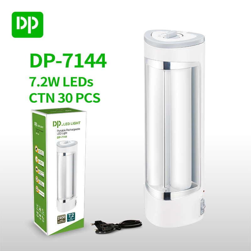 DP 7.2W  portable rechargeable emergency light with solar panel charging port