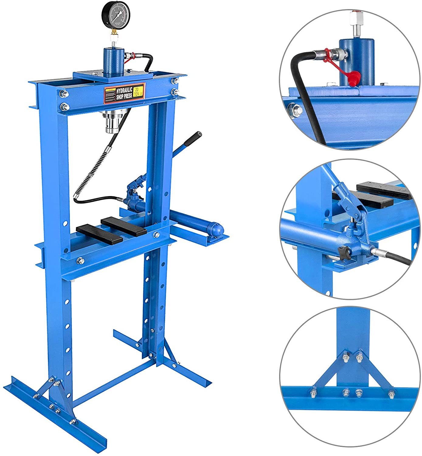20T hydraulic shop press with hand pump