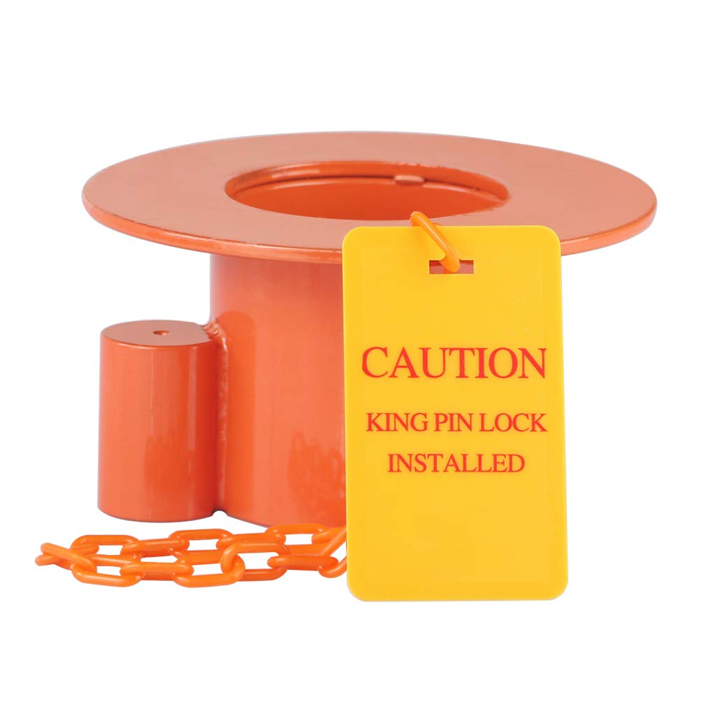 ENJOIN Heavy Duty Steel Kingpin Lock 5Th Wheel Trailer Lock King Pin Orange Lock with Bright Yellow Caution Tag