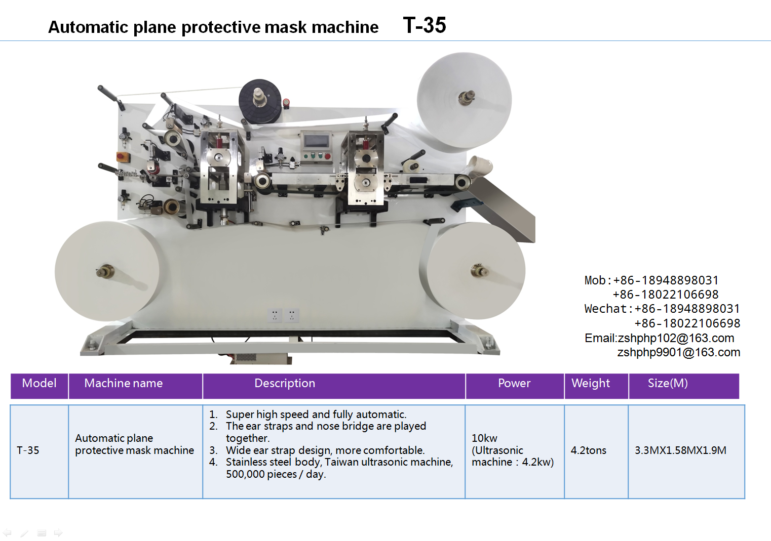 Automatic plane protective mask machine