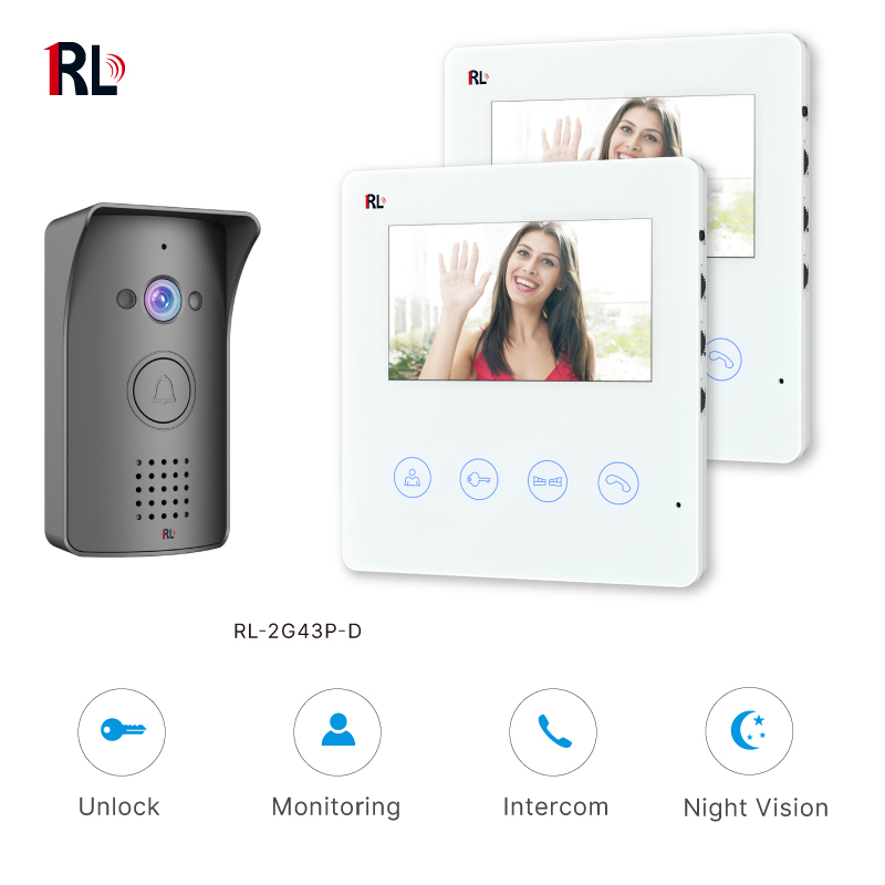 Four-wire 4.3 Color Video Doorphone Kits with 2 Indoor Units (Built-in adapter)