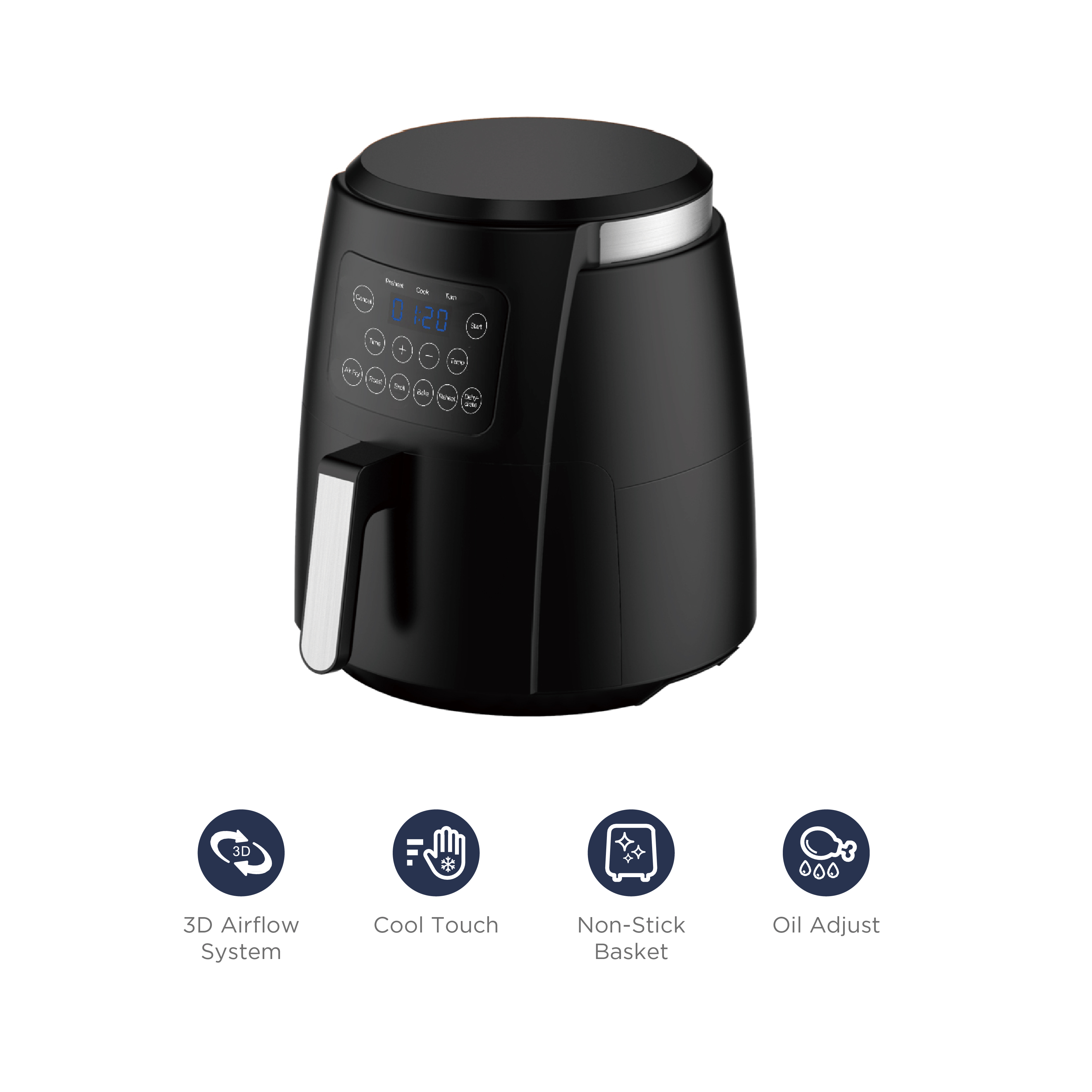 Midea 3.5L Air Fryer  LED display  crisp  recipe  non-stick frying basket  healthy frying  oil-free