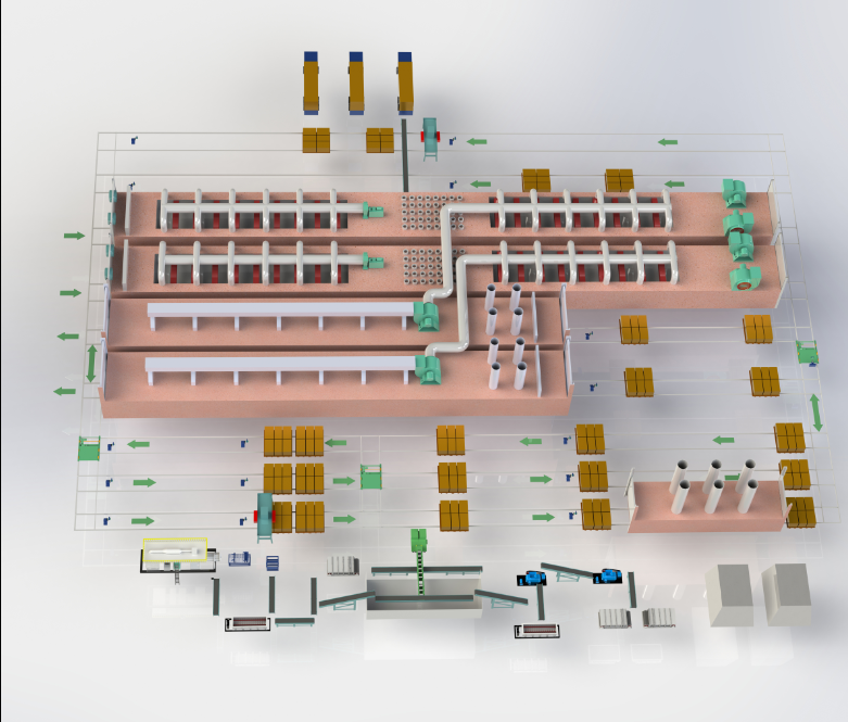 Automatic clay bricks manufacturing plant 3D drawing