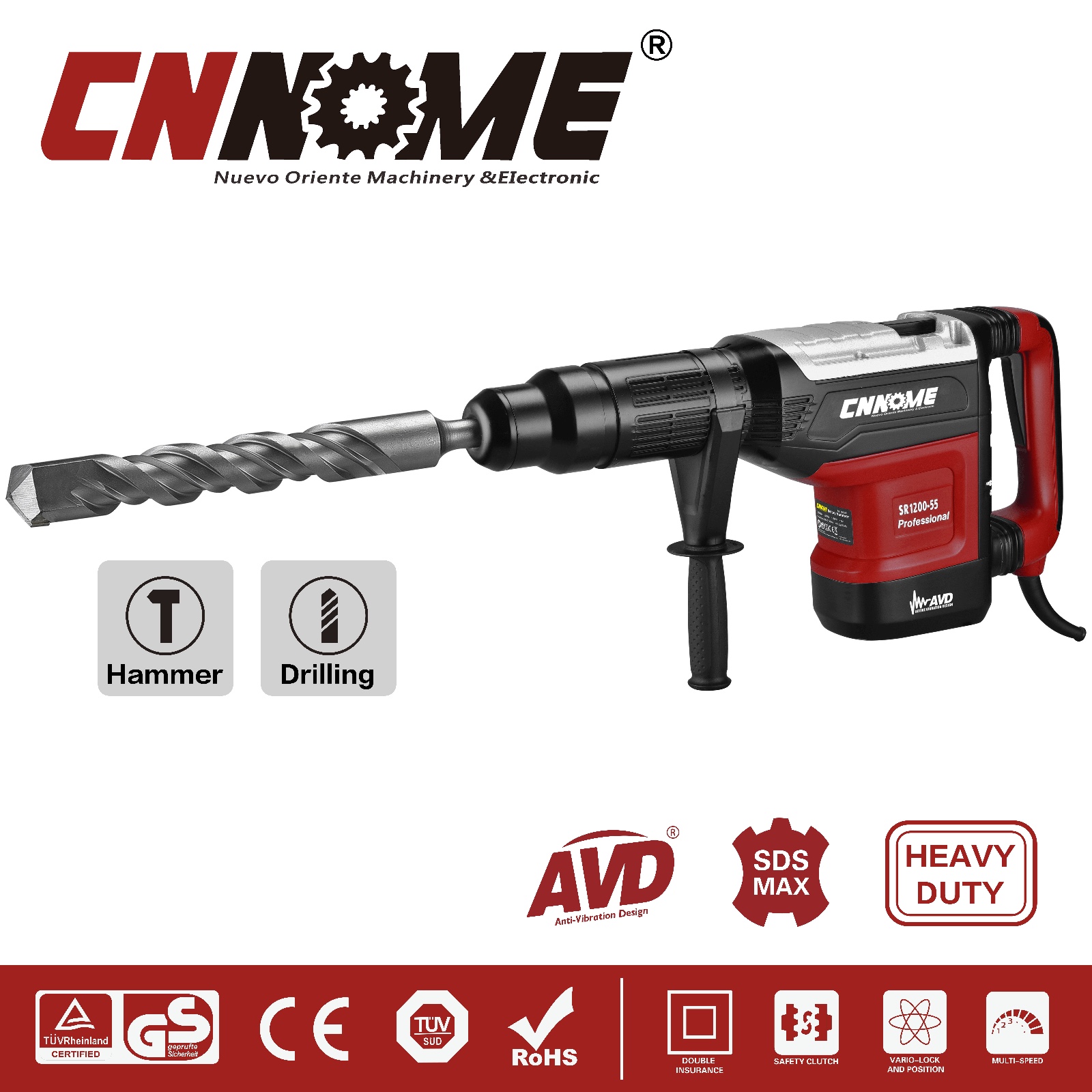 Heavy duty 55 mm SDS MAX rotary hammer