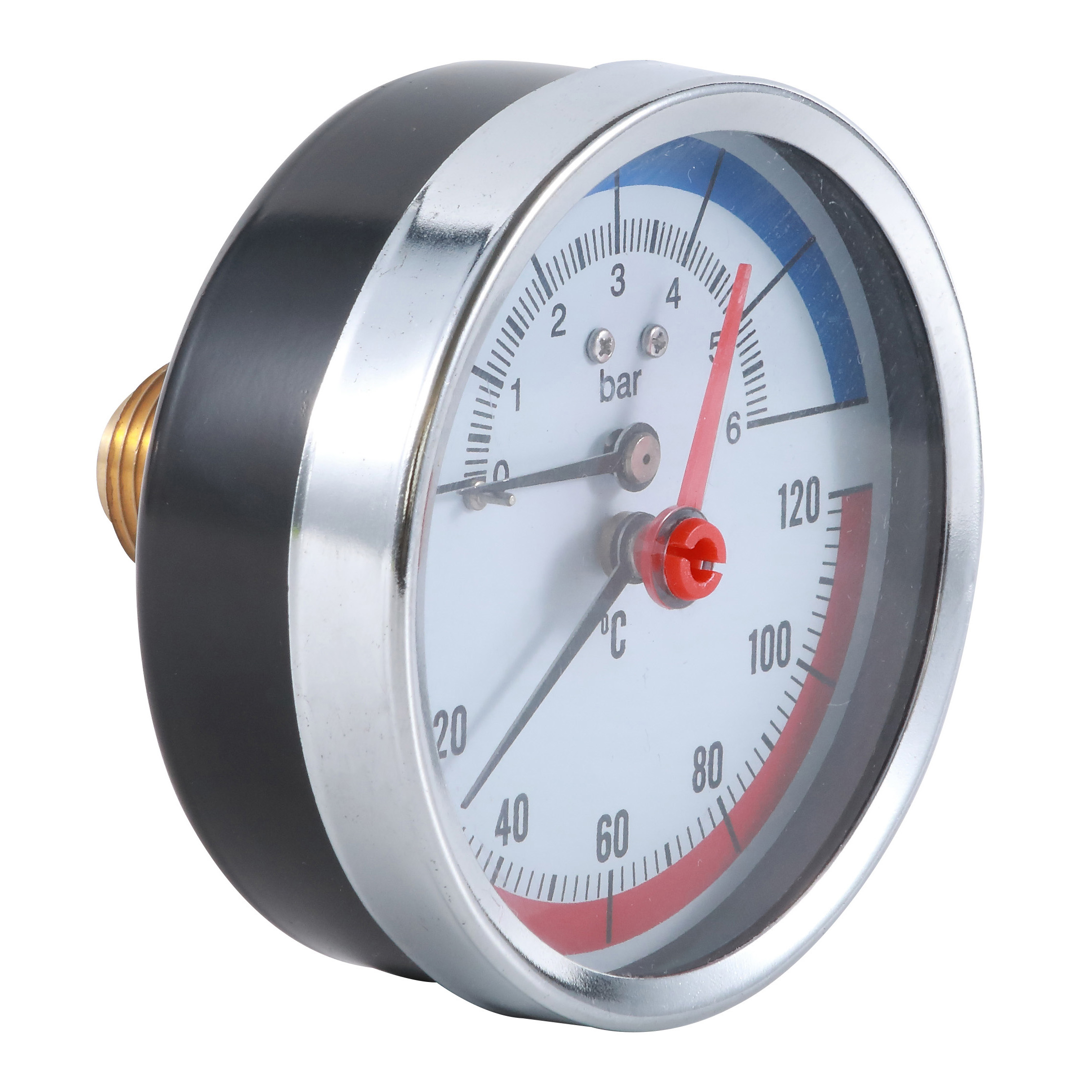 Thermomanometer  black steel case  back mount  brass connection