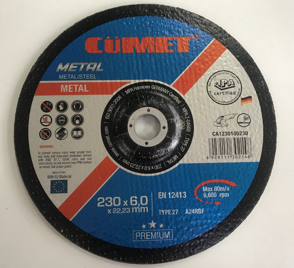 Depressed Center Grinding wheel for Metal 230X6.0X22MM