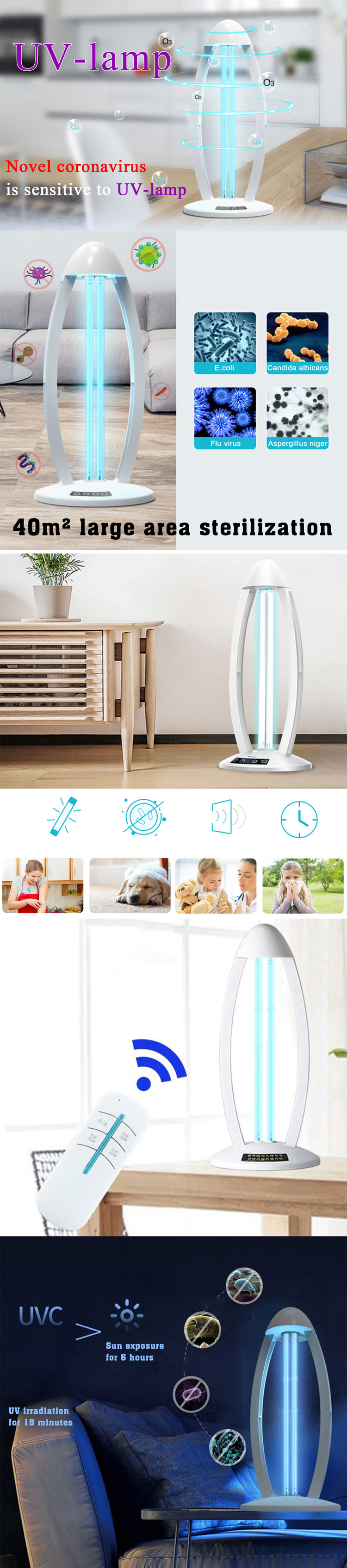 Kill virus portable 38W LED UV sterilizer ultraviolet light air purifier for indoor disinfection