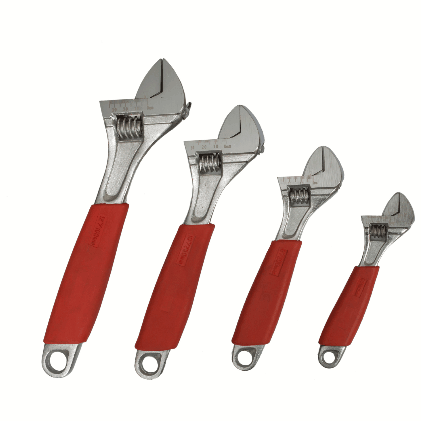 Adjustable wrench with rubber handle
