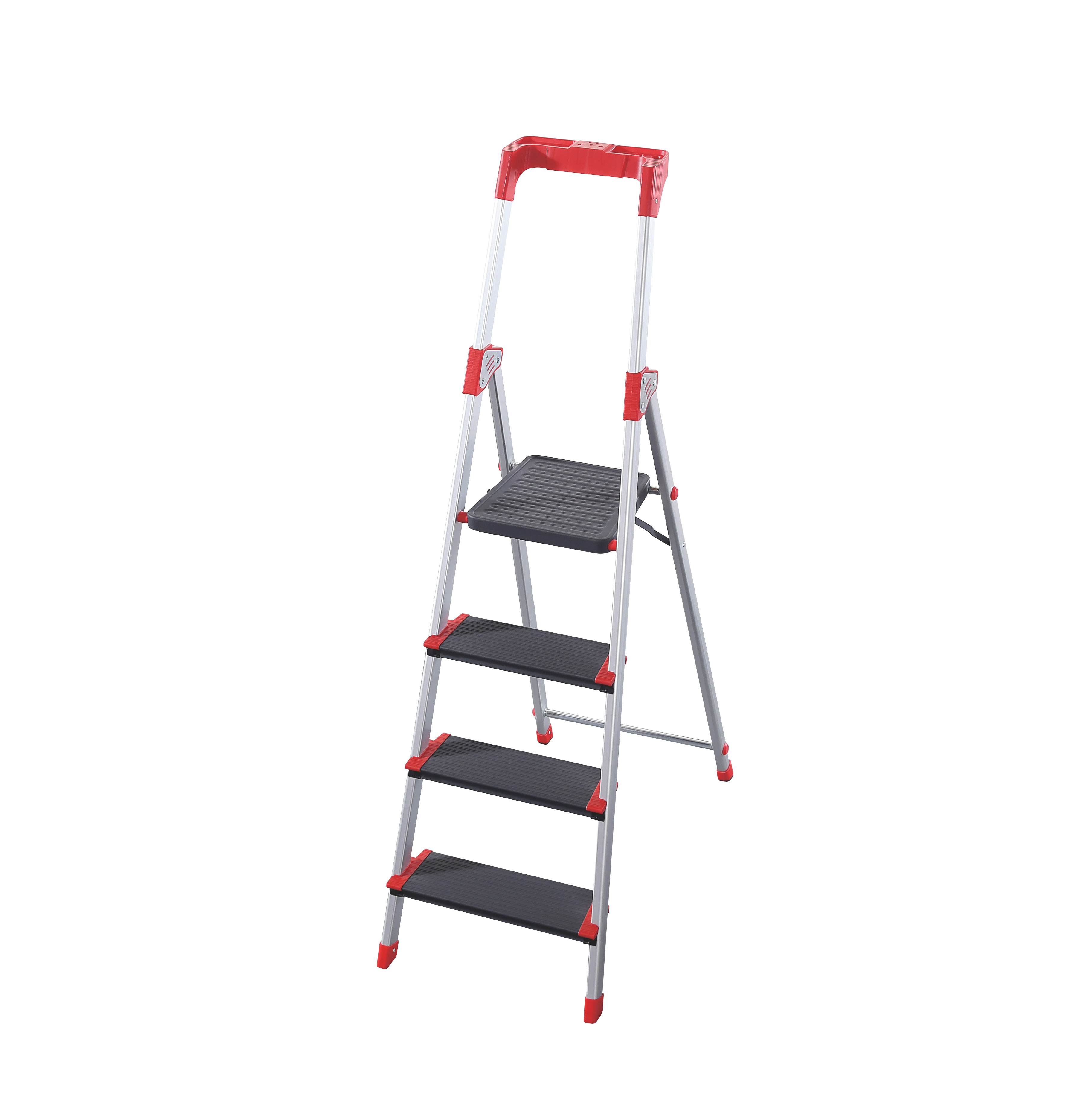 Aluminium 4 step household ladder with work tray