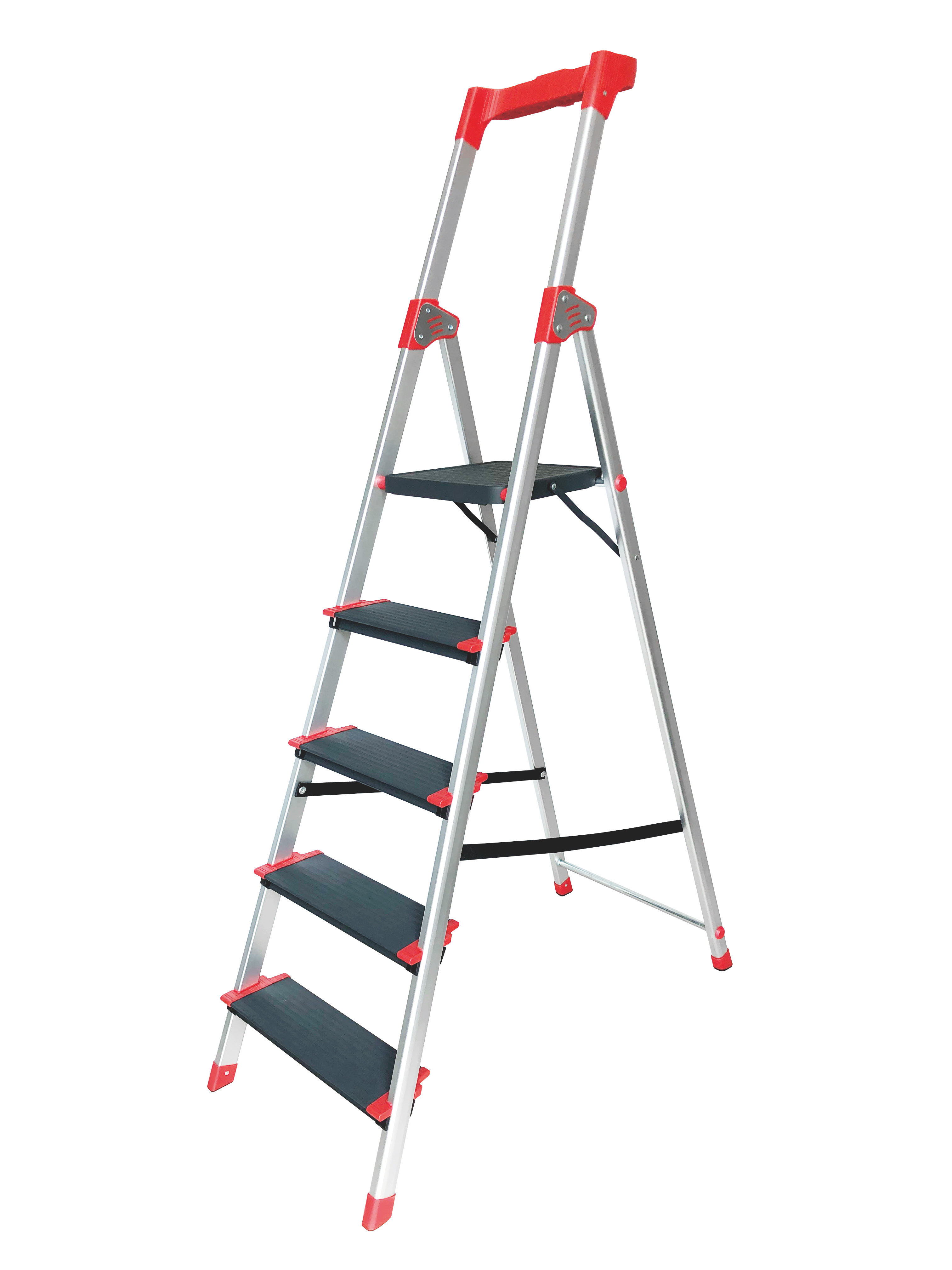 Aluminium 5 step household ladder with work tray