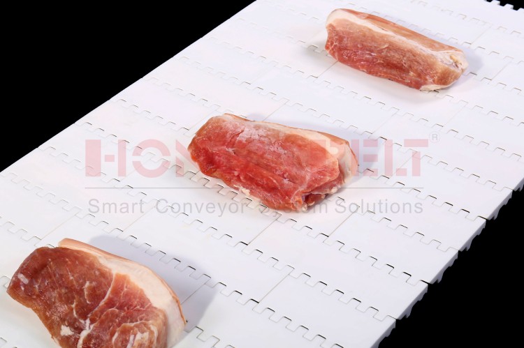 HONGSBELT HS-100A-HD-N Flat top modular plastic conveyor belt for meat poultry seafood pro