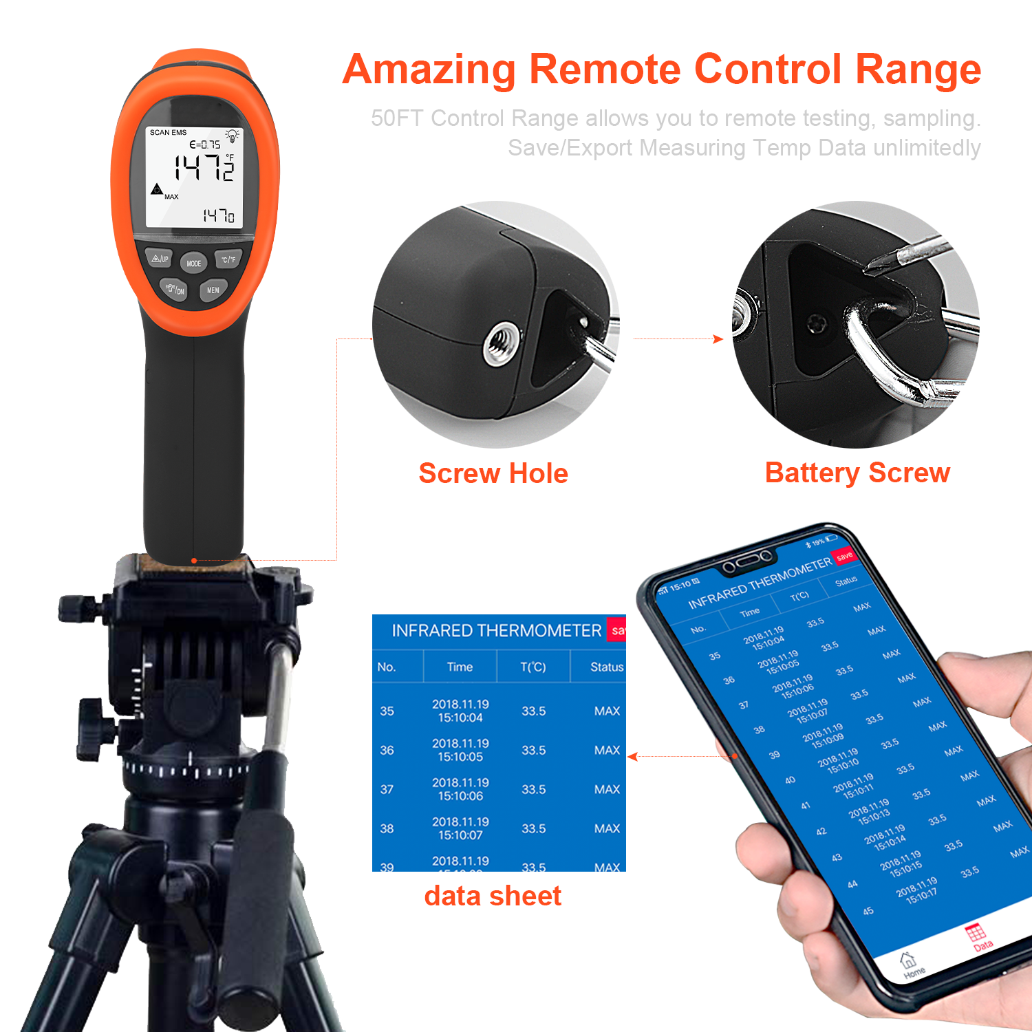 HP-1800 High Temperature Infrared Thermometer handheld, -50℃~1800